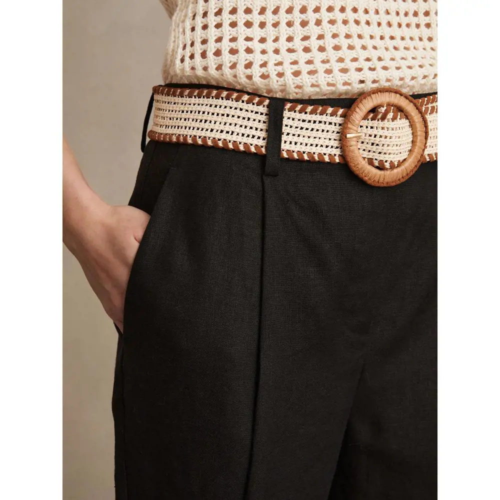 REISS BEAU Linen Belted Tapered Trousers